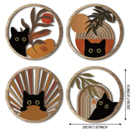 Boho Cat Wall Decor Set 4pc