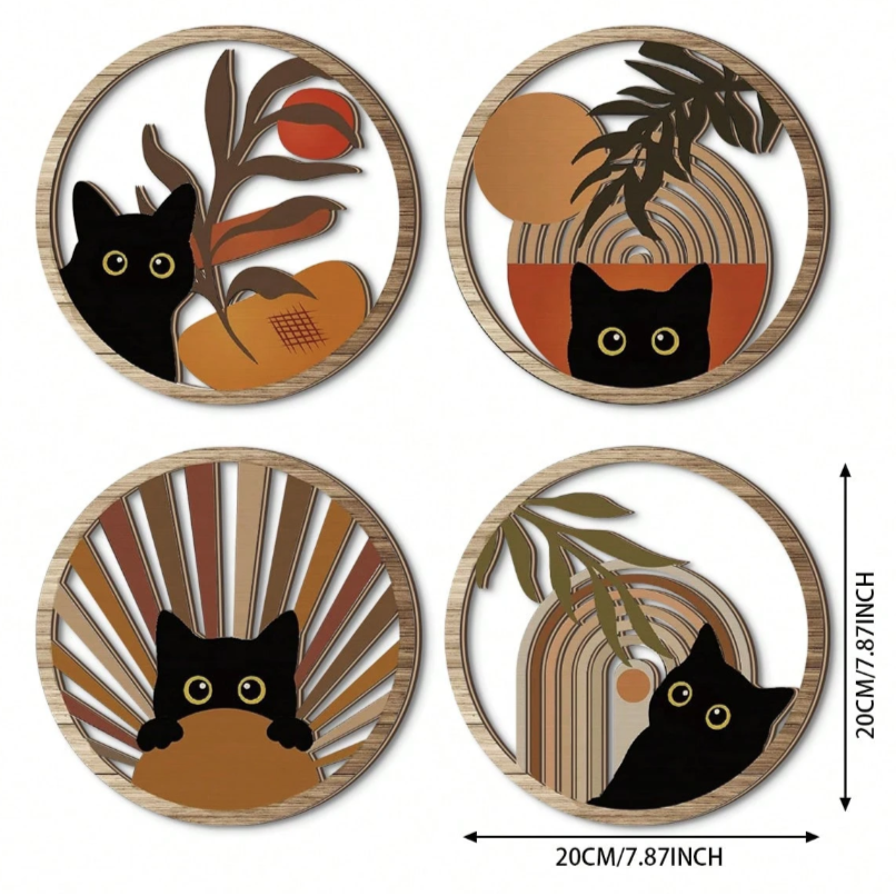 Boho Cat Wall Decor Set 4pc