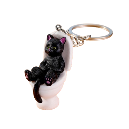 Cat on Toilet Keychain