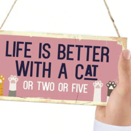 Wooden Cat Theme Hanging Plaque