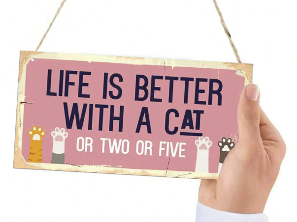 Wooden Cat Theme Hanging Plaque